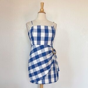 Altar'd State Linen Blend Blue & White Gingham Mini Wrap Style Dress